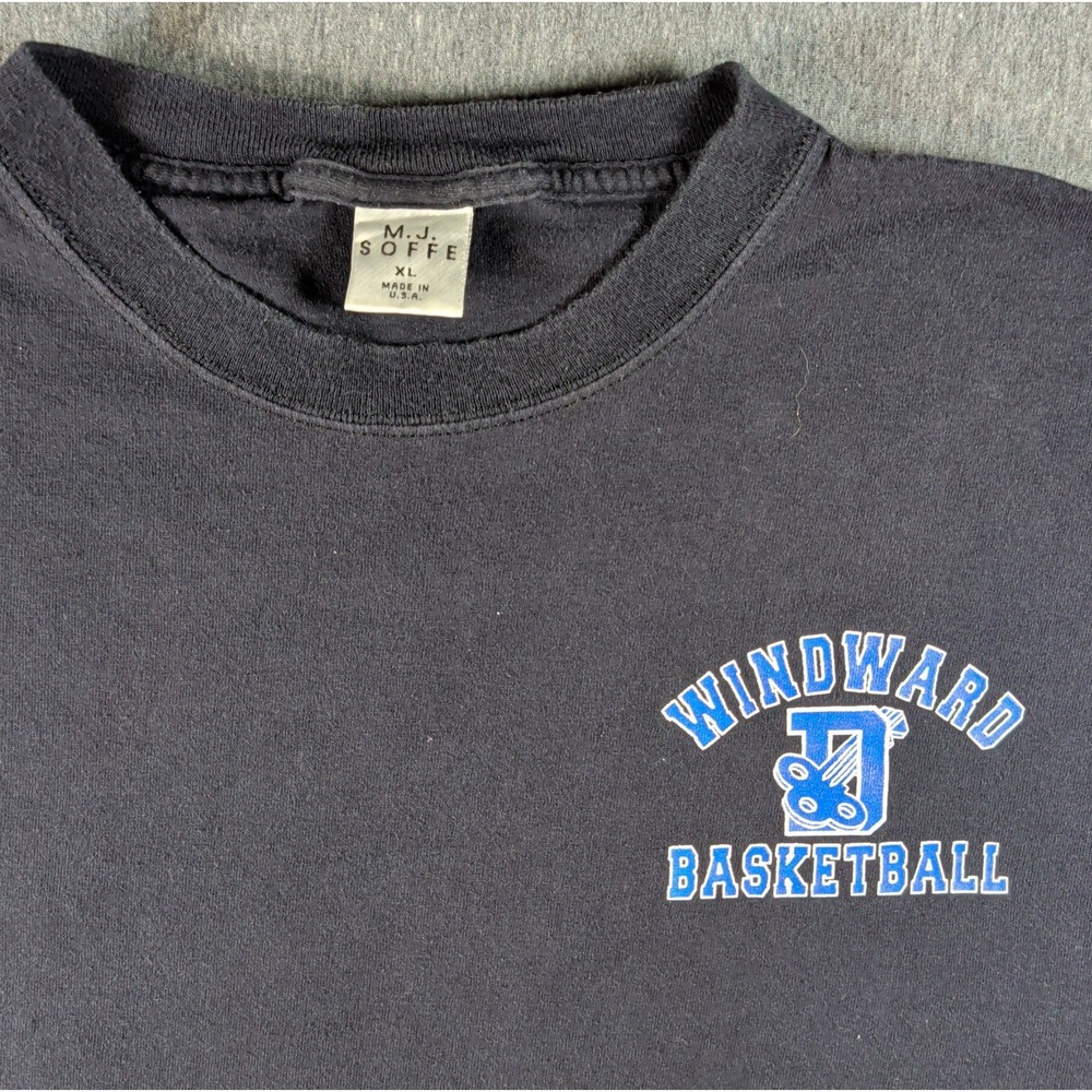 Vtg MJ Soffe Black T Shirt Windward Basketball Graphic Made In USA Sporty Grunge